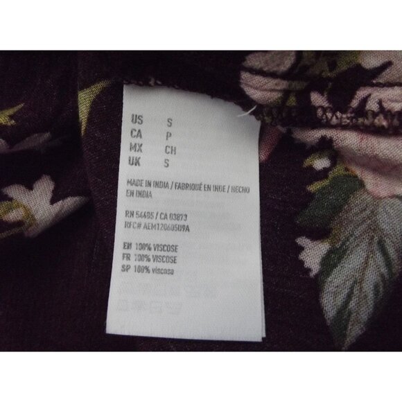 American Eagle Blouse Small Burgundy Wine Pink Floral off cold shoulder v-neck - Picture 11 of 14